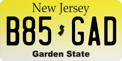 NJ license plate B85GAD
