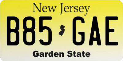 NJ license plate B85GAE