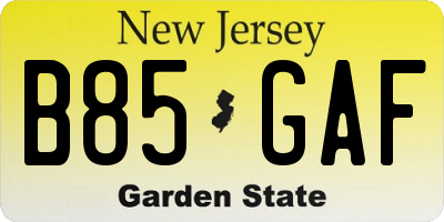 NJ license plate B85GAF