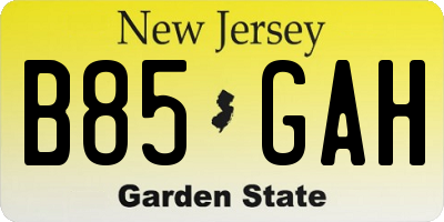 NJ license plate B85GAH