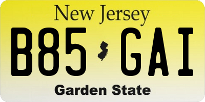 NJ license plate B85GAI