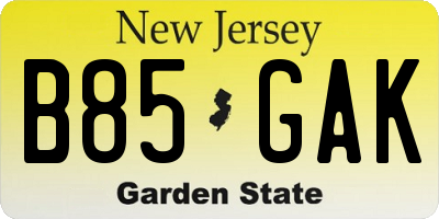 NJ license plate B85GAK