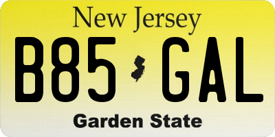 NJ license plate B85GAL