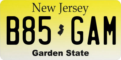 NJ license plate B85GAM