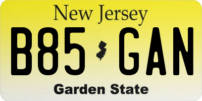 NJ license plate B85GAN