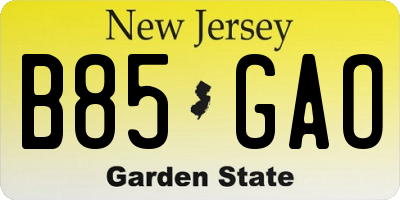 NJ license plate B85GAO