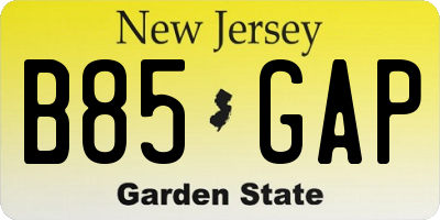 NJ license plate B85GAP