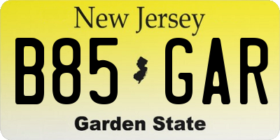 NJ license plate B85GAR