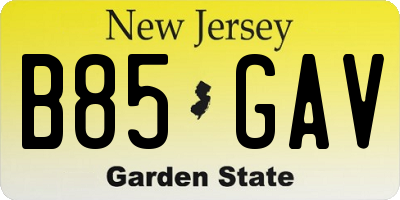NJ license plate B85GAV