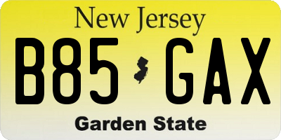 NJ license plate B85GAX
