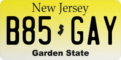 NJ license plate B85GAY