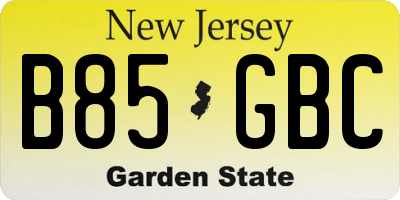 NJ license plate B85GBC