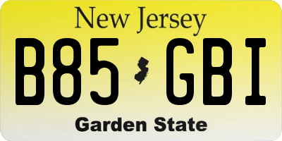 NJ license plate B85GBI