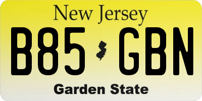 NJ license plate B85GBN