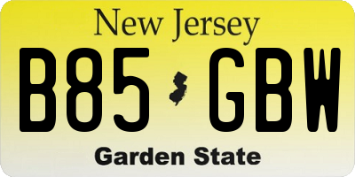 NJ license plate B85GBW