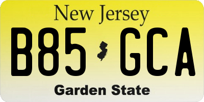 NJ license plate B85GCA