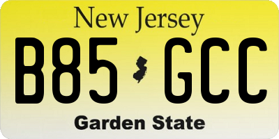 NJ license plate B85GCC