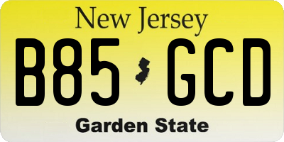 NJ license plate B85GCD