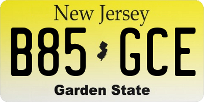 NJ license plate B85GCE