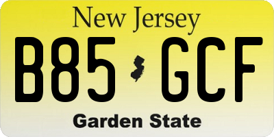 NJ license plate B85GCF