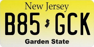 NJ license plate B85GCK