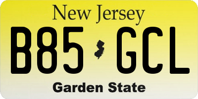 NJ license plate B85GCL