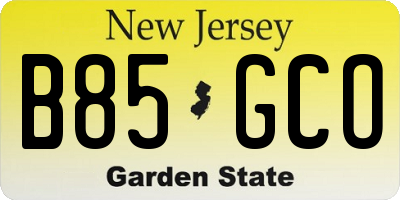 NJ license plate B85GCO