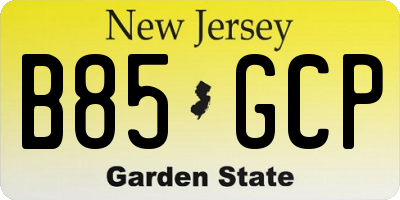 NJ license plate B85GCP