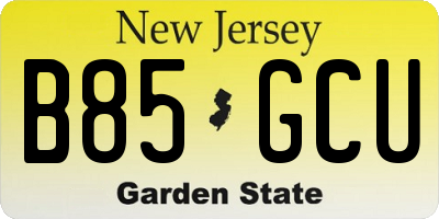 NJ license plate B85GCU