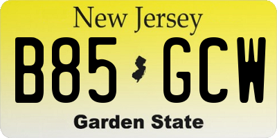NJ license plate B85GCW