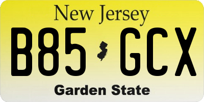 NJ license plate B85GCX