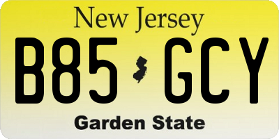 NJ license plate B85GCY