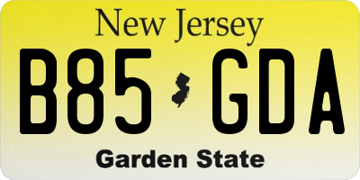 NJ license plate B85GDA