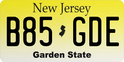 NJ license plate B85GDE