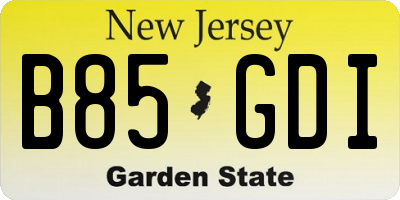 NJ license plate B85GDI