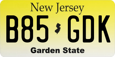 NJ license plate B85GDK