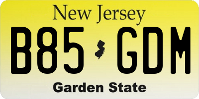 NJ license plate B85GDM