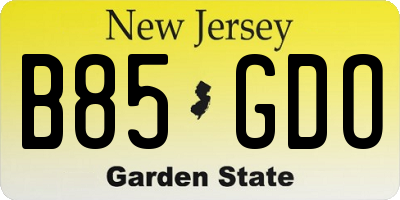 NJ license plate B85GDO