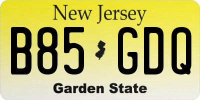 NJ license plate B85GDQ