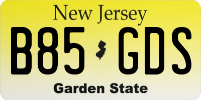 NJ license plate B85GDS