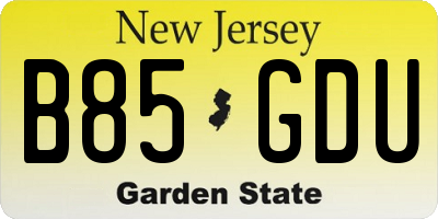 NJ license plate B85GDU