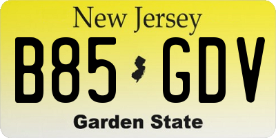 NJ license plate B85GDV