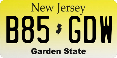 NJ license plate B85GDW