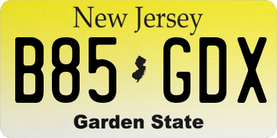 NJ license plate B85GDX