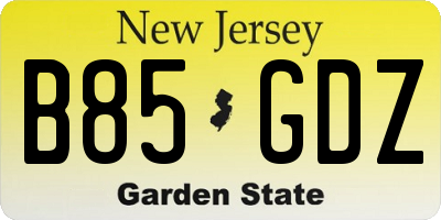 NJ license plate B85GDZ