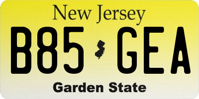 NJ license plate B85GEA