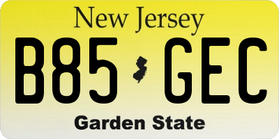 NJ license plate B85GEC