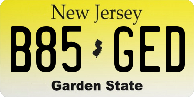 NJ license plate B85GED