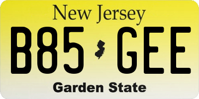 NJ license plate B85GEE