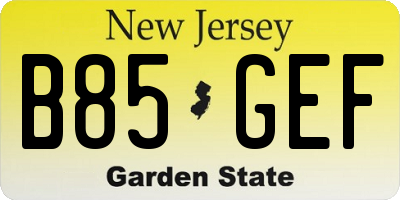 NJ license plate B85GEF